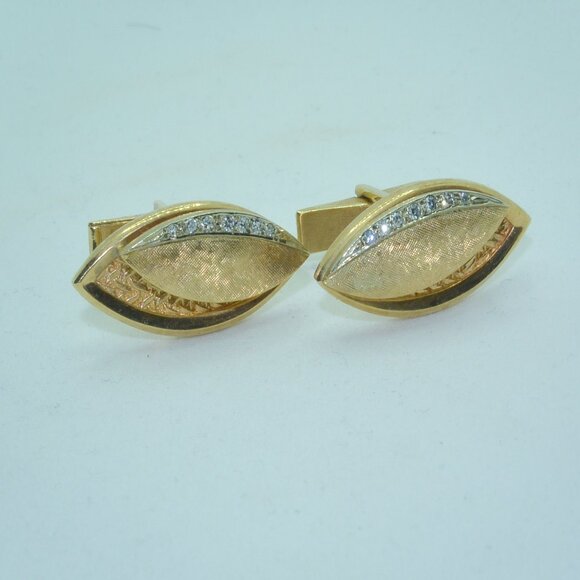 14K Leaf Shape Cufflinks with 1 carat total weight diamonds - Picture 2 of 3